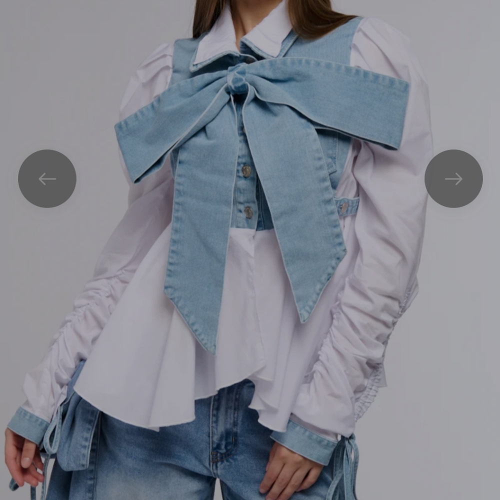 Denim bow blouse